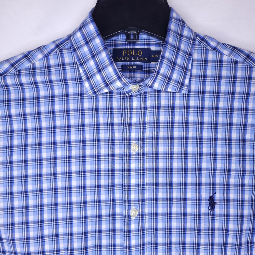 Polo Ralph Lauren Shirt Mens Medium Plaid Pony Blue, White Slim Fit